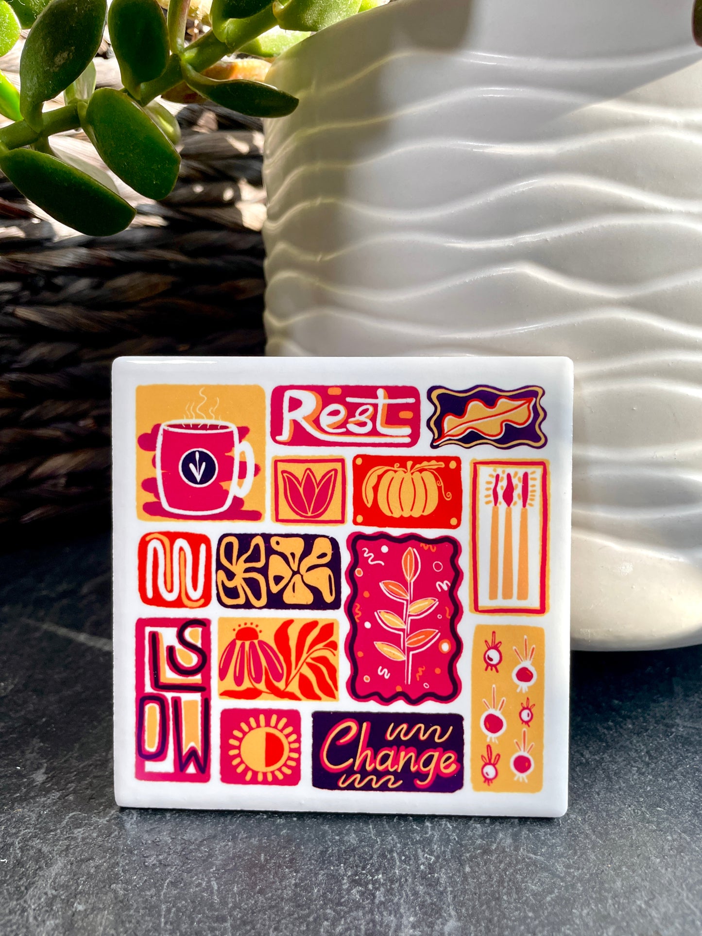 Fall Season Collage - Ceramic Coaster