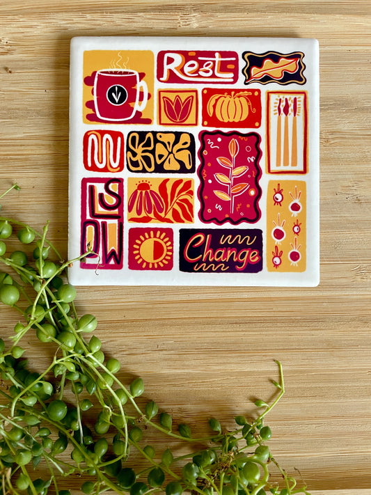 Fall Season Collage - Ceramic Coaster